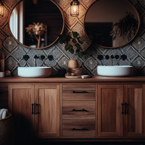 Vintage wood bathroom countertop