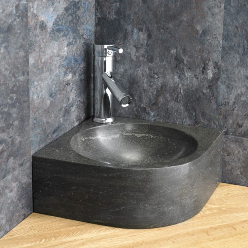 Modici Black Natural Limestone Corner Basin